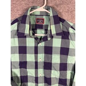 Untuckit Shirt Mens Large Green/Navy Long Sleeve Button Down‎ Plaid Slim Fit
